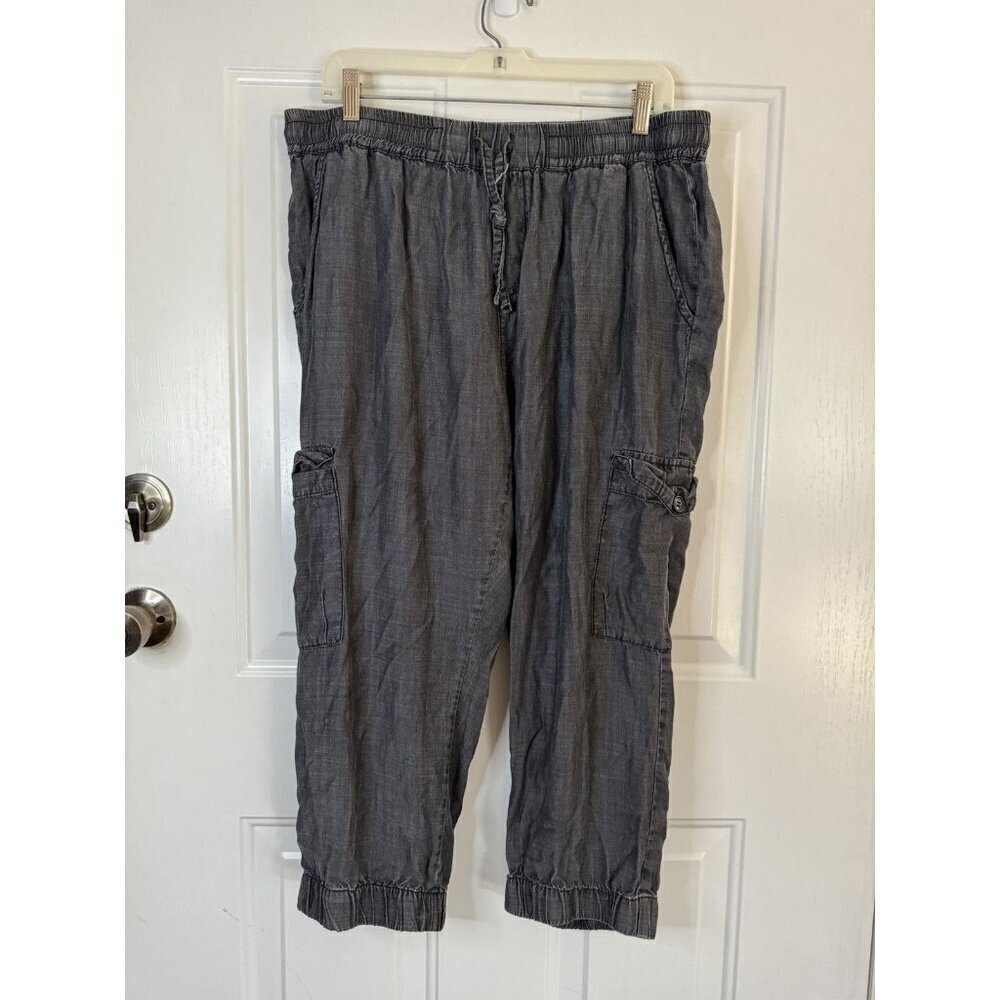 Womens Gray Cargo Jogger Pants Draw String Pull On Soft Casual XL 34x23